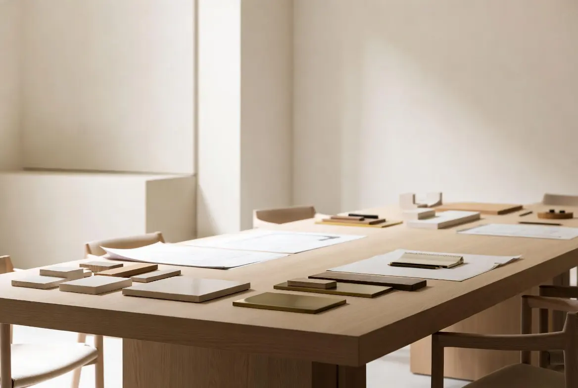 Table de travail : plans, échantillons et places autour du même projet